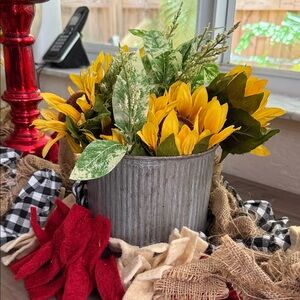 Rustic Yellow Sunflower Arrangement in Metal Planter